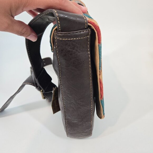 Stamp 10 Corduroy & Faux Leather Patchwork Lacy Crossbody Bag Fall Boho Gift NEW - Picture 3 of 12